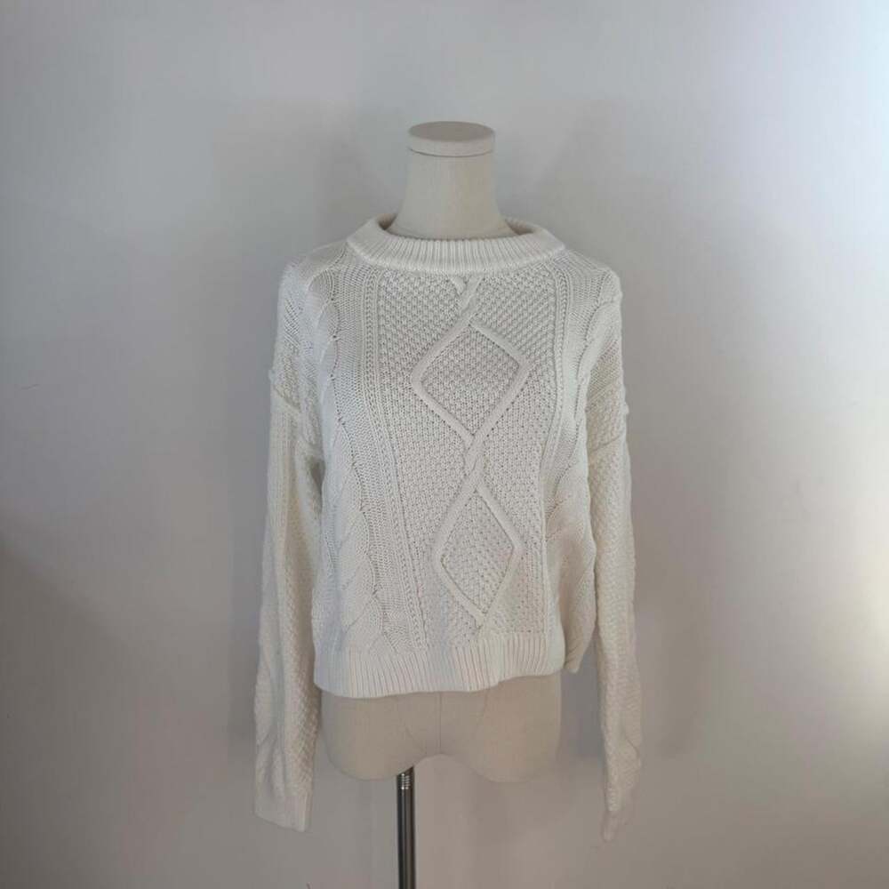 Quince 100% Organic Cotton Cable Crewneck Sweater | Ivory | NWT Womens Size Smal